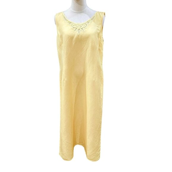 VTG Emma James Linen Blend MAXI Dress Sz 16 Butter Yellow Sleeveless Cottagecore - Picture 1 of 10